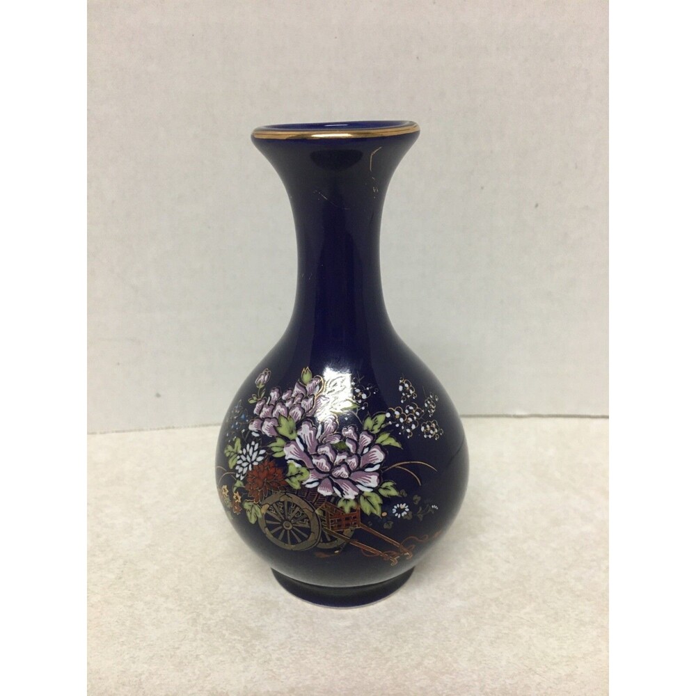 Kutani Small Cobalt Blue Vase ~ Made in Japan ~ Handcrafted ~ 4 1/2"H